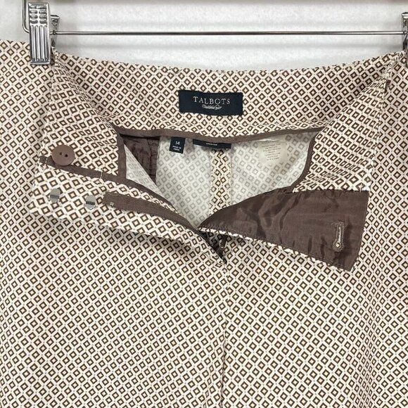 Talbots Stretch Brown And White Diamond Printed Lightweight Cotton Work Pants 14 - Picture 5 of 6